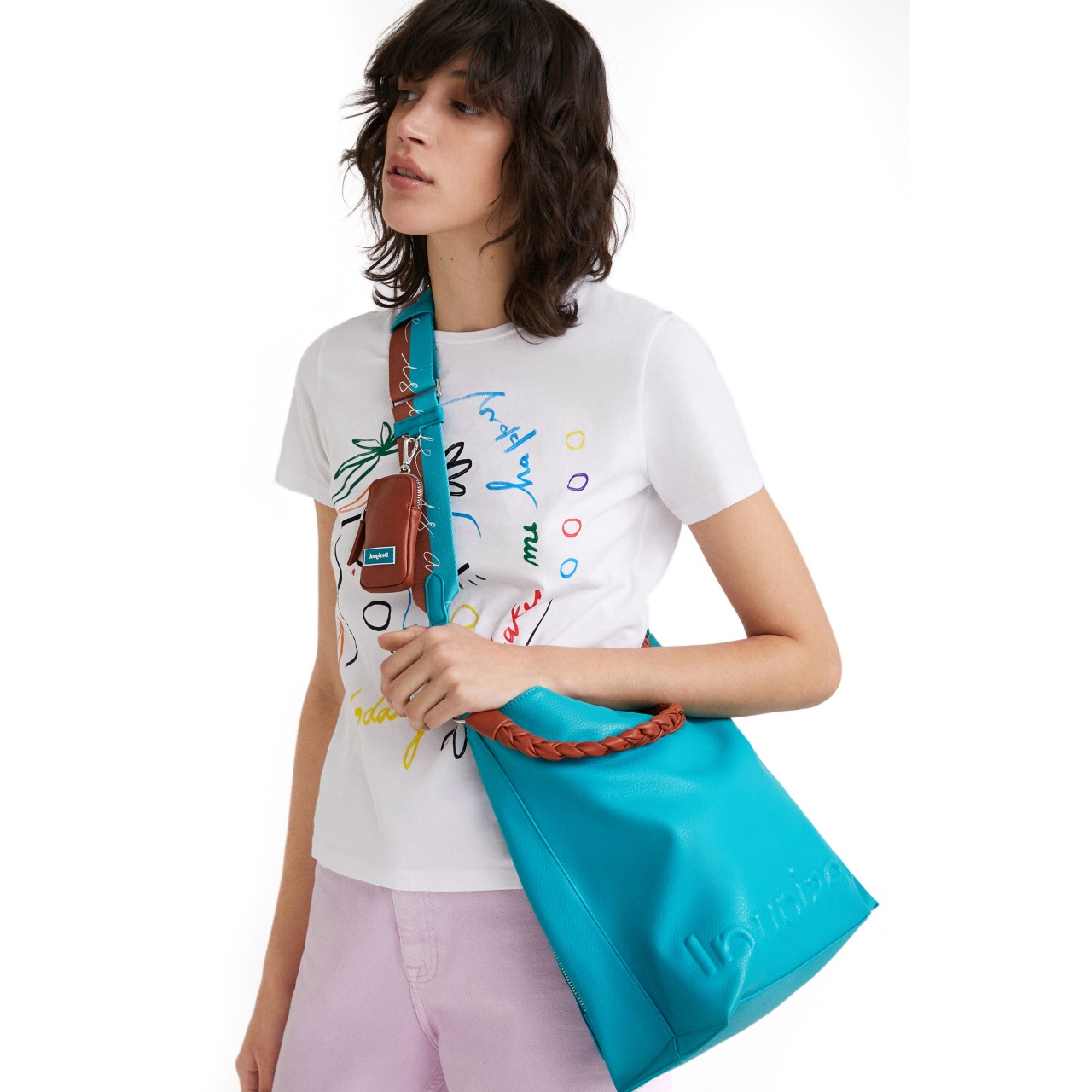 Geantă Desigual Half Logo Butan, albastru deschis